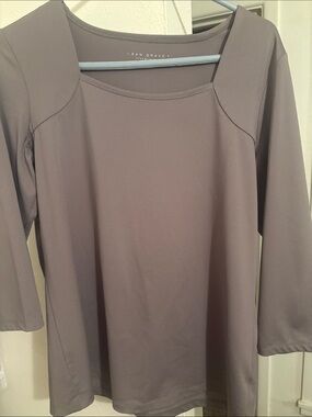 Susan Graver Long Sleeve Square Neck Top — Taupe
